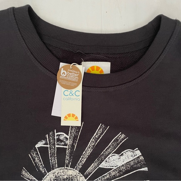 C&C CALIFORNIA Sweatshirt Sunrise Black Sand Gray Cotton Crew, Women’s XL - Picture 8 of 16